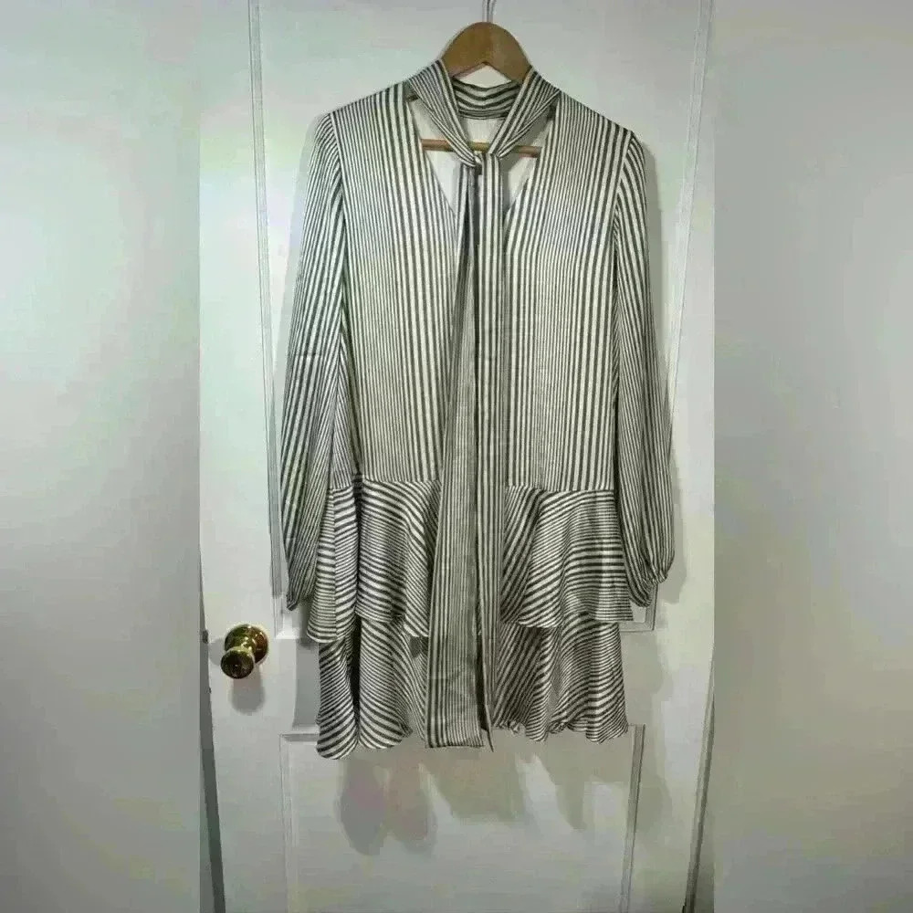 Avec Les Filles women’s dress striped green flowy long sleeve - Picture 3 of 8